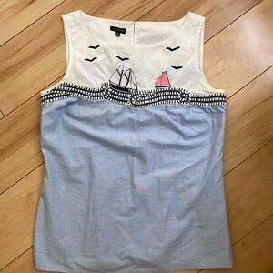 Blue and White Sleeveless Top with Nautical Design